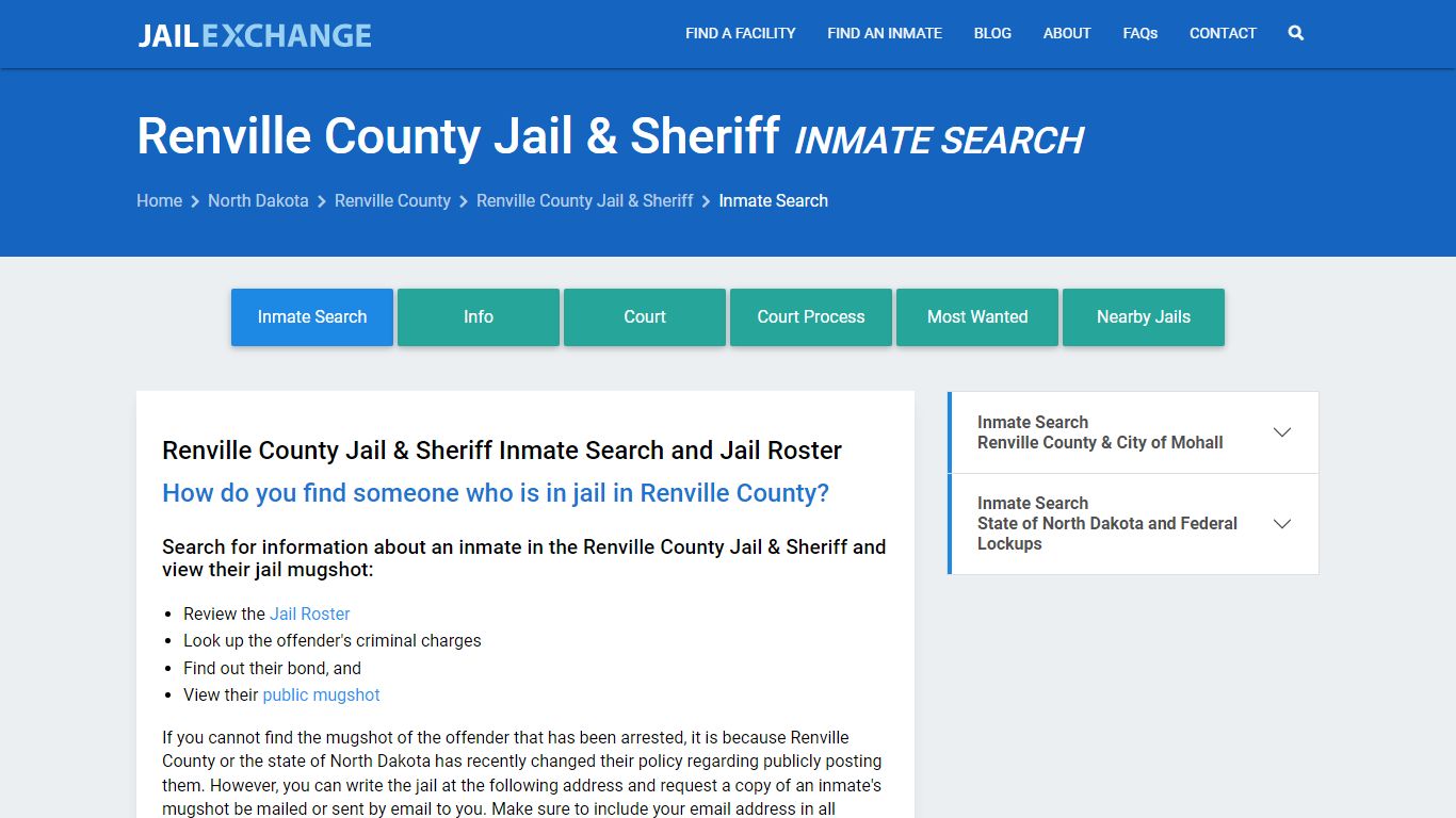 Inmate Search: Roster & Mugshots - Renville County Jail & Sheriff, ND